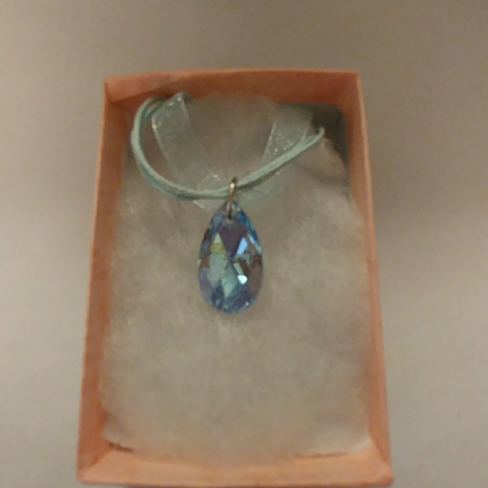 Aqua Blue Crystal Teardrop Necklace - Picture 2 of 8